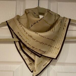 Elegant Cream and Brown Silk Script Scarf